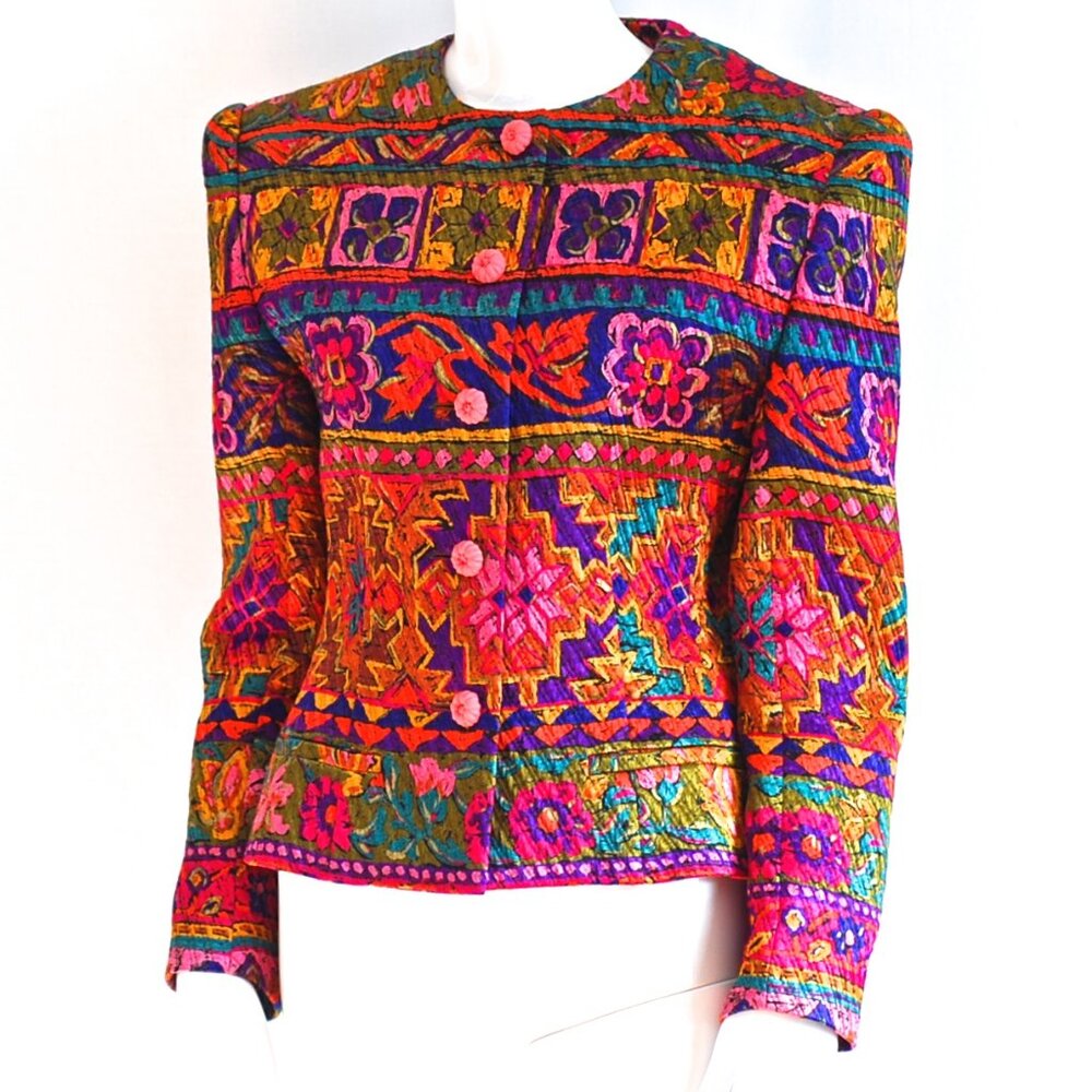 Jean-Louis Scherrer 1980's Vibrant Silk Printed Blazer - France